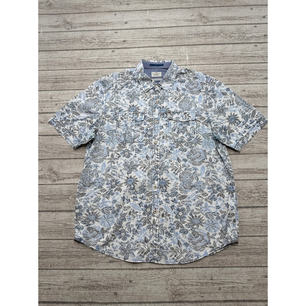 Tommy Bahama Shirt Men's Large Blue Floral Island Modern Fit Cotton Button Down